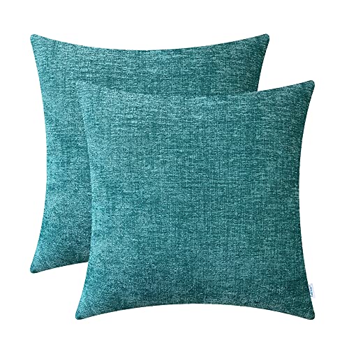 CaliTime Kissenbezüge Kissenhülle Kissenbezüge, 2 Stück, gemütliche Kissenbezüge für Couch, Sofa, Heimdekoration, einfarbig, weich, Chenille, 66 cm x 66 cm, Blaugrün von CaliTime