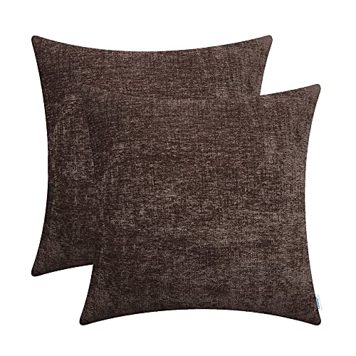 CaliTime Kissenbezüge Kissenhülle Kissenbezüge, 2 Stück, gemütliche Kissenbezüge für Couch, Sofa, Heimdekoration, einfarbig, weich, Chenille, 66 cm x 66 cm, Kaffee von CaliTime