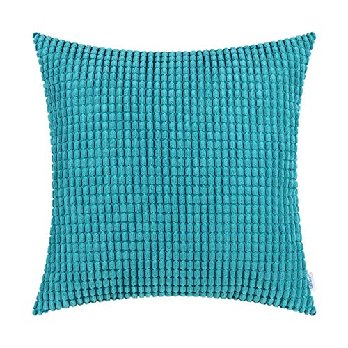 CaliTime Kissenbezüge Kissenhülle Kissenbezug Komfortable Supersoft Corduroy Corn Striped Beide Seiten Dekokissen Hülle 50cm x 50cm Lake Blue von CaliTime