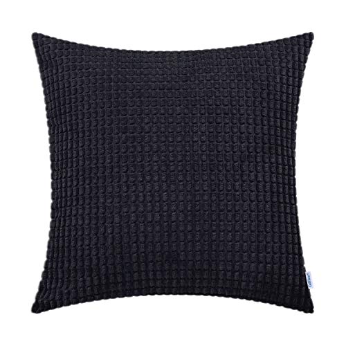 CaliTime Kissenbezüge Kissenhülle Kissenbezug Komfortabler Supersoft Cord Mais Gestreift Beidseitig Dekokissenbezug 55cm x 55cm Schwarz von CaliTime