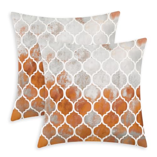 CaliTime Kissenbezüge Kissenhülle Packung mit 2 Cosy Kissenbezügen für Couch Bett Sofa manuell handbemalt bunt geometrischer Gitterkettendruck 55cm x 55cm Hauptgrau Rostrot CaliTime Kissenbezüge Kissenhülle Packung mit 2 Cosy Kissenbezügen für Couch Bett Sofa manuell handbemalt bunt geometrischer Gitterkettendruck 55cm x 55cm Hauptgrau Rostrot von CaliTime