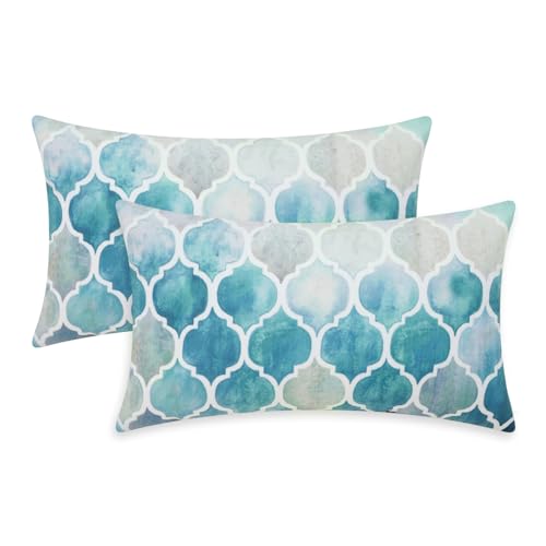 CaliTime Kissenbezüge Kissenhülle Packung mit 2 Cozy Bolster Kissenbezügen für Couch Bett Sofa manuell handbemalt bunt geometrischer Gitterkettendruck 30cm x 50cm Main Grey Petrol CaliTime Kissenbezüge Kissenhülle Packung mit 2 Cozy Bolster Kissenbezügen für Couch Bett Sofa manuell handbemalt bunt geometrischer Gitterkettendruck 30cm x 50cm Main Grey Petrol von CaliTime