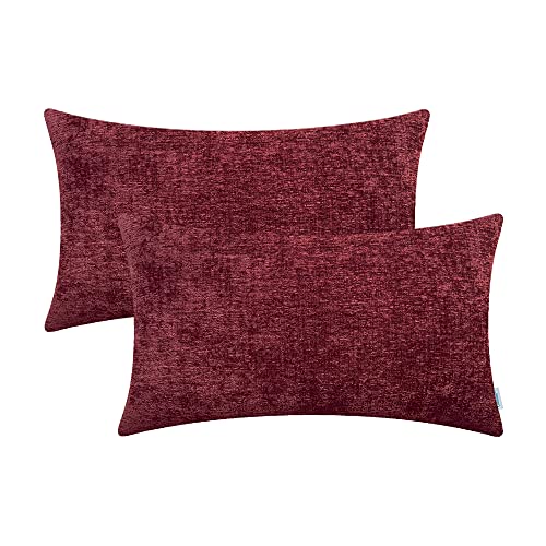 CaliTime Kissenbezüge Kissenhülle Packung mit 2 Cozy Bolster Kissenbezügen für Couch Sofa Heimdekoration Solide gefärbtes weiches Chenille 30 cm x 50 cm Burgund von CaliTime