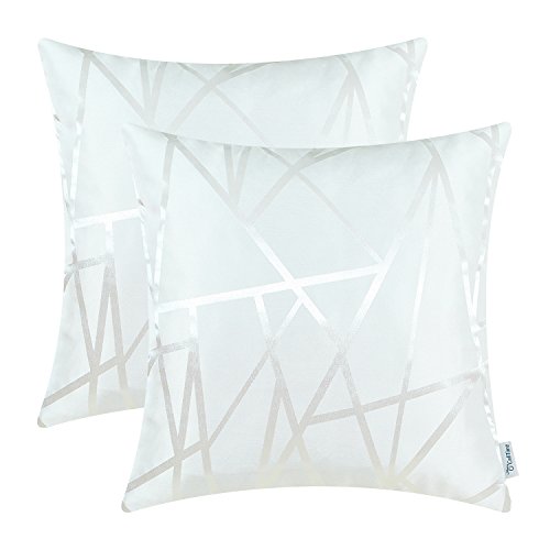 CaliTime Kissenbezüge Kissenhülle Packung mit 2 Dekokissenbezüge Cases für Couch Sofa Home Decor Modern Shining & Dull Contrast Dreiecke Abstrakte Linien Geometric 50cm x 50cm Weiß von CaliTime