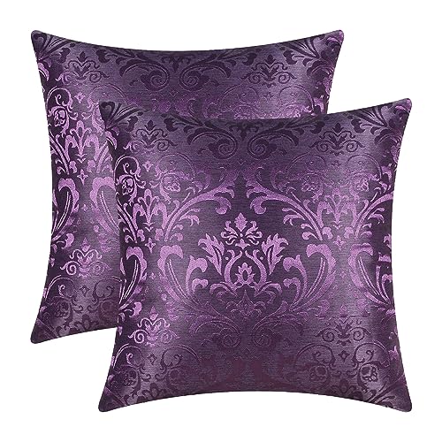 CaliTime Kissenbezüge Kissenhülle Packung mit 2 Wurfkissenbezügen Cases Vintage Damast Floral Glänzend & Matt Kontrast 45cm x 45 cm Deep Purple von CaliTime