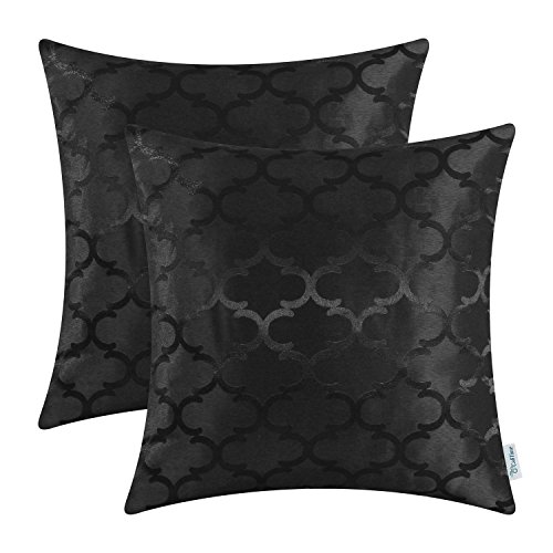 CaliTime Kissenbezüge Kissenhülle Packung mit 2 Dekokissenbezüge Schalen für Heim-Sofa-Couch Modern Glänzend & Matt Kontrast Quatrefoil Akzent Geometric 40cm x 40cm Schwarz von CaliTime