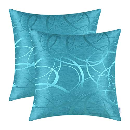 CaliTime Kissenhüllen 2er Pack Kissenbezüge Kissen Home Decor Modern Glänzend Und Stumpf Kreise Kontrast Geometrische Ringe 40 cm x 40 cm Lake Blue von CaliTime