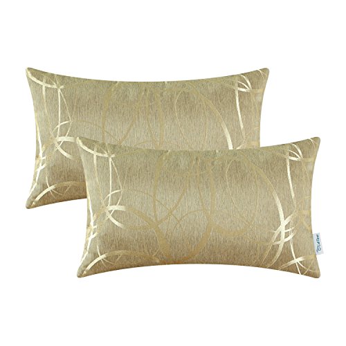CaliTime Kissenbezüge Kissenhülle Packung mit 2 Schalen für Couch Sofa Heimdekoration modern glänzend und matt Kontrast Kreise Ringe geometrisch 30cm x 50cm Gold von CaliTime