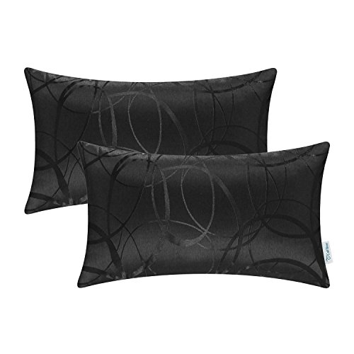 CaliTime Kissenbezüge Kissenhülle Packung mit 2 Schalen für Couch Sofa Heimdekoration modern glänzend und matt Kontrast Kreise Ringe geometrisch 30cm x 50cm schwarz von CaliTime