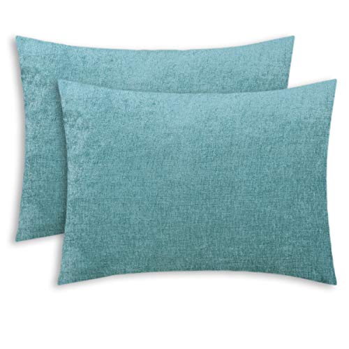 CaliTime Kissenbezüge Kissenhülle Packung mit 2 gemütlichen Standard-Kissenbezügen für Bett, Bettwäsche, Dekoration, einfarbig, weich, Chenille, 50 cm x 66 cm, Blaugrün von CaliTime