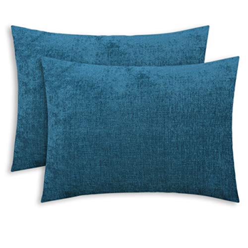 CaliTime Kissenbezüge Kissenhülle Packung mit 2 gemütlichen Standard-Kissenbezügen für Bett, Bettwäsche, Dekoration, einfarbig, weich, Chenille, 50 cm x 66 cm, tiefseeblau von CaliTime