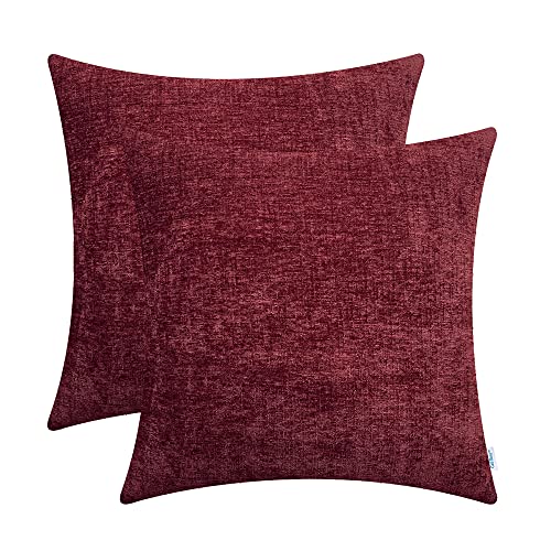CaliTime Gemütliche Kissenbezüge für Couch, Sofa, Heimdekoration, einfarbig, weiches Chenille, 45 cm x 45 cm, Burgunderrot, 2 Stück von CaliTime