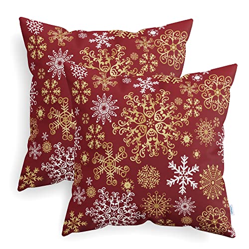 CaliTime Kissenbezüge Kissenhülle Packung mit 2 kuscheligen Fleece-Dekokissenbezügen Bezüge für Couchbettsofa Weihnachten Schneeflocken Beidseitig 40cm x 40cm Weihnachten Rot von CaliTime