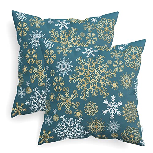 CaliTime Kissenbezüge Kissenhülle Packung mit 2 kuscheligen Fleece-Dekokissenbezügen Bezüge für Schlafsofa Weihnachten Schneeflocken Beidseitig 45cm x 45cm Seeblau von CaliTime