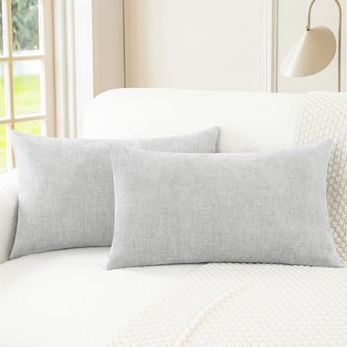 CaliTime Kissenbezüge Kissenhülle 2 Stück Cozy Bolster Kissenbezüge für Couch, Sofa, Heimdekoration, einfarbig, weich, Chenille, 30 cm x 50 cm, Moonbeam Grey von CaliTime