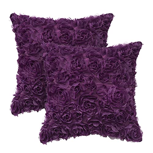 CaliTime Kissenbezüge Kissenhülle Throw Kissenbezüge Packung mit 2 soliden 3D Stereo Chiffon Rose Flower dekorative Kissenbezüge Schalen für Couch Sofa Schlafzimmer 50cm x 50cm lila von CaliTime