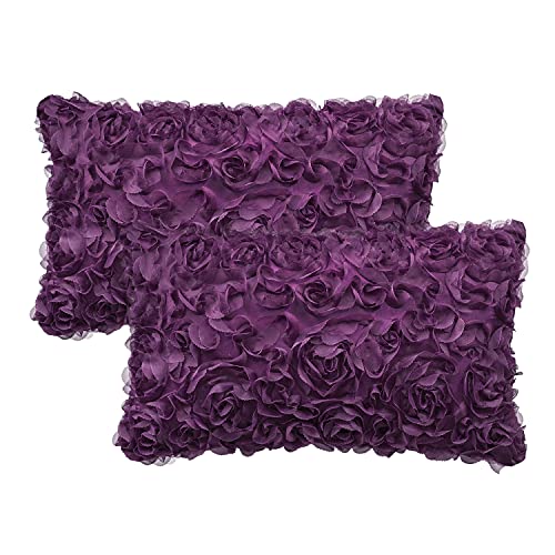 CaliTime Kissenbezüge Kissenhülle Throw Pillow Cases Packung mit 2 soliden 3D-Stereo-Chiffon-Rosenblumen-Dekorationskissenbezügen Schalen für Couch Sofa Schlafzimmer 30cm x 50cm lila von CaliTime