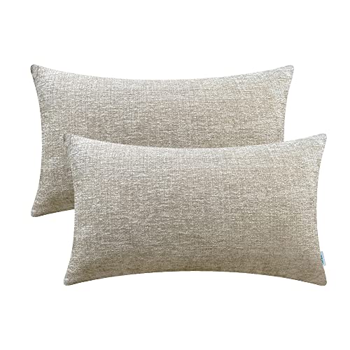 CaliTime Kissenbezüge Kissenhülle 2 Stück Cozy Bolster Kissenbezüge für Couch Sofa Heimdekoration Solide Gefärbt Weich Chenille 30cm x 50cm Helltaupe von CaliTime