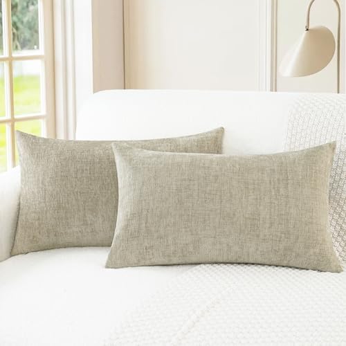 CaliTime Gemütliche Nackenrolle-Kissenbezüge für Couch, Sofa, Heimdekoration, einfarbig, weiches Chenille, 30 x 50 cm, Helltaupe, 2 Stück von CaliTime