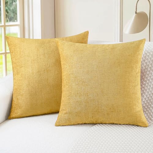 CaliTime Kissenbezüge Kissenhülle 2 Stück Cozy Kissenbezüge für Couch Sofa Heimdekoration Solide Gefärbt Weich Chenille 40cm x 40cm Gold von CaliTime