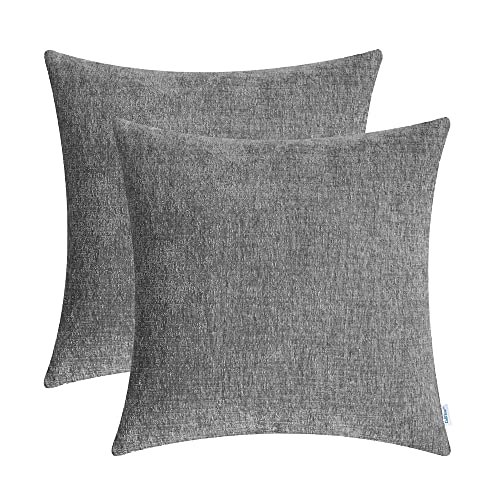 CaliTime Kissenbezüge Kissenhülle 2 Stück Cozy Kissenbezüge für Couch Sofa Heimdekoration Solide Gefärbt Weich Chenille 40cm X 40cm Mittelgrau von CaliTime