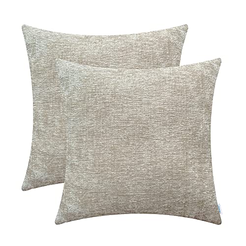 CaliTime Gemütliche Kissenbezüge für Couch, Sofa, Heimdekoration, einfarbig, weiches Chenille, 50 cm x 50 cm, Helltaupe, 2 Stück von CaliTime