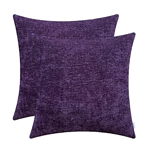 CaliTime Kissenbezüge Kissenhülle 2 Stück Cozy Kissenbezüge für Couch Sofa Heimdekoration Solide Gefärbt Weich Chenille 50cm x 50cm Pflaume Lila von CaliTime