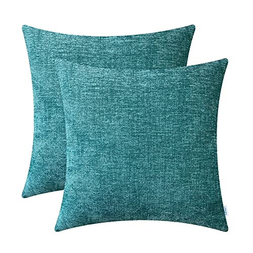 CaliTime Gemütliche Kissenbezüge für Couch, Sofa, Heimdekoration, einfarbig, weiches Chenille, 50 cm x 50 cm, Blaugrün, 2 Stück von CaliTime