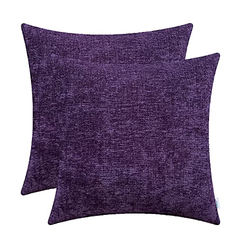 CaliTime Gemütliche Kissenbezüge für Couch, Sofa, Heimdekoration, einfarbig, weiches Chenille, 55 cm x 55 cm, Pflaumenviolett, 2 Stück von CaliTime