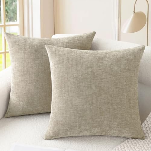 CaliTime Gemütliche Kissenbezüge für Couch, Sofa, Heimdekoration, einfarbig, weiches Chenille, 45 cm x 45 cm, Helltaupe, 2 Stück von CaliTime