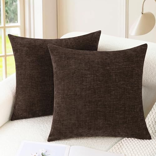 CaliTime Kissenbezüge Kissenhülle 2er-Pack Cosy Kissenbezüge für Couch Sofa Heimdekoration einfarbig weich Chenille 50 cm x 50 cm Kaffee von CaliTime