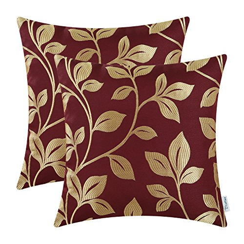 CaliTime Pack von 2 Weiche Wurf Kissenbezüge Hüllen für Couch Sofa Wohndekoration Nette wachsende Blätter 40cm x 40cm Burgund/Gold CaliTime Pack von 2 Weiche Wurf Kissenbezüge Hüllen für Couch Sofa Wohndekoration Nette wachsende Blätter 40cm x 40cm Burgund/Gold von CaliTime