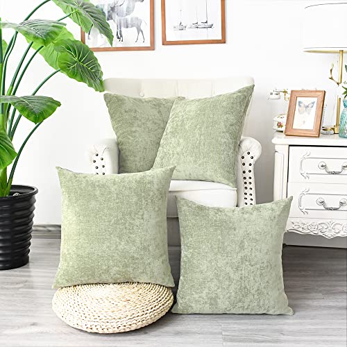 CaliTime Pack von 4 Gemütlichen Wurf Kissenbezüge Cases für Couch Sofa Home Decoration Solid gefärbt Weiche Chenille 45cm X 45cm Salbei von CaliTime