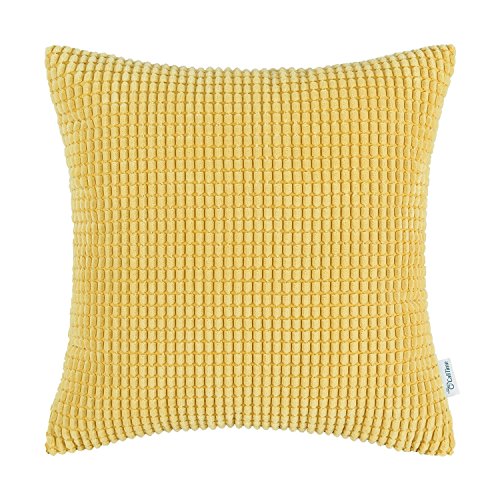 CaliTime Kissenbezüge Kissenhülle Kissenbezug Komfortabler Supersoft-Cordmais Gestreift Beide Seiten Dekokissenbezug 45cm x 45cm Goldgelb von CaliTime