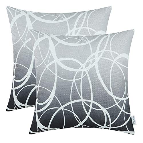 CaliTime Kissenbezüge Kissenhülle 2er-Pack Couch Sofa Heimdekoration moderner Farbverlauf Ombré-Kreise Ringe auf beiden Seiten 40cm x 40cm grau bis grau von CaliTime