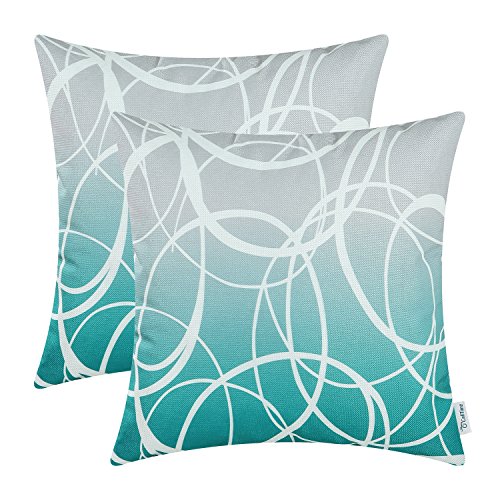 CaliTime Kissenbezüge Kissenhülle 2er-Pack Couch Sofa Heimdekoration moderner Farbverlauf Ombré-Kreise Ringe auf beiden Seiten 45cm x 45cm grau bis blaugrün CaliTime Kissenbezüge Kissenhülle 2er-Pack Couch Sofa Heimdekoration moderner Farbverlauf Ombré-Kreise Ringe auf beiden Seiten 45cm x 45cm grau bis blaugrün von CaliTime