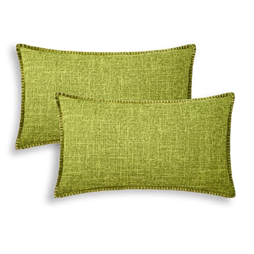 CaliTime Wurf Kissenbezüge Pack von 2-Baumwollfaden Nähkanten 2-Ton gewebte rustikale Leinen Kissenbezüge für Couch Sofa Home Bauernhaus Dekoration 30cm X 50cm Grün von CaliTime