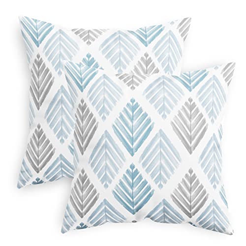 CaliTime Wurf Kissenbezüge Pack von 2-Cozy Fleece Two-Tone Geometric Tree Leaves Dekorative Kissenbezüge für Couch Bett Sofa Bauernhaus Dekoration 50cm X 50cm Rauchblau Grau von CaliTime