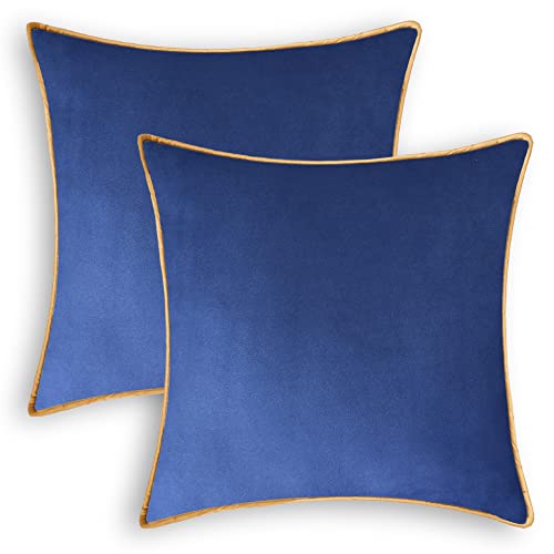 CaliTime Wurf Kissenbezüge Pack von 2 Super Soft Faux Wildleder Gold Piping Edge Akzent Kissenbezüge für Couch Bett Sofa Bauernhaus Dekorativ 40cm X 40cm Navy Blue von CaliTime