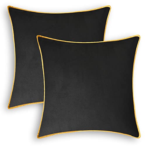 CaliTime Wurf Kissenbezüge Pack von 2 Super Soft Faux Wildleder Gold Piping Edge Akzent Kissenbezüge für Couch Bett Sofa Bauernhaus Dekorativ 40cm X 40cm Schwarz von CaliTime