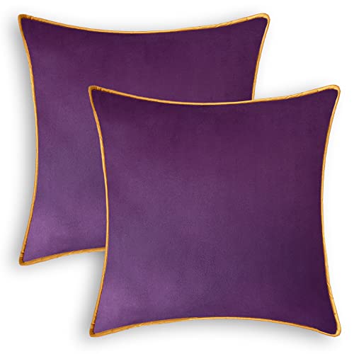 CaliTime Wurf Kissenbezüge Pack von 2 Super Soft Faux Wildleder Gold Piping Edge Akzent Kissenbezüge für Couch Bett Sofa Bauernhaus Dekorativ 45cm X 45cm Lila CaliTime Wurf Kissenbezüge Pack von 2 Super Soft Faux Wildleder Gold Piping Edge Akzent Kissenbezüge für Couch Bett Sofa Bauernhaus Dekorativ 45cm X 45cm Lila von CaliTime