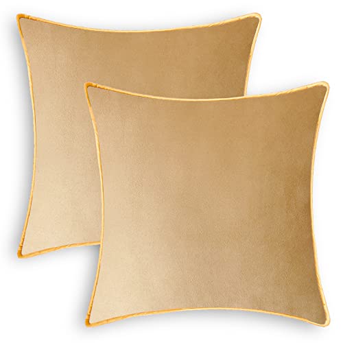 CaliTime Wurf Kissenbezüge Pack von 2 Super Soft Faux Wildleder Gold Piping Edge Akzent Kissenbezüge für Couch Bett Sofa Bauernhaus Dekorative 45cm X 45cm Tan von CaliTime