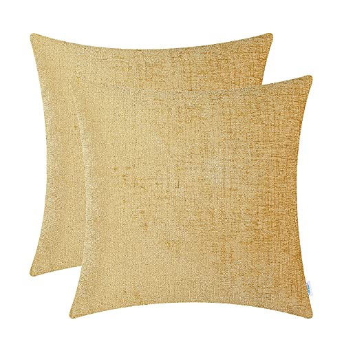 CaliTime Kissenbezüge Kissenhülle 2er-Pack Cosy Kissenbezüge für Couch Sofa Heimdekoration einfarbig weich Chenille 45 cm x 45 cm Gold von CaliTime