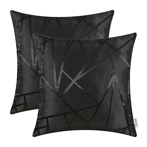 CaliTime Kissenbezüge Kissenhülle Packung mit 2 Dekokissenbezüge Cases für Couch Sofa Home Decor Modern Shining & Dull Contrast Dreiecke Abstrakte Linien Geometrisch 45cm x 45cm Schwarz von CaliTime