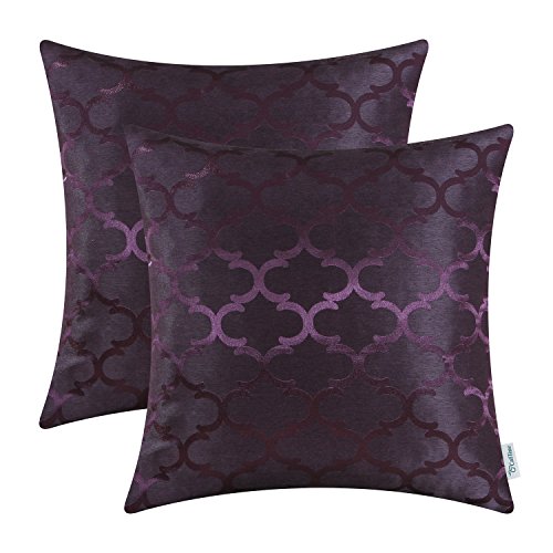 CaliTime Kissenbezüge Kissenhülle 2er-Pack Wurfkissenbezüge Schalen für Heim-Sofa-Couch Modern Glänzend & Matt Kontrast Quatrefoil Akzent Geometrisch 45cm x 45cm Deep Purple von CaliTime