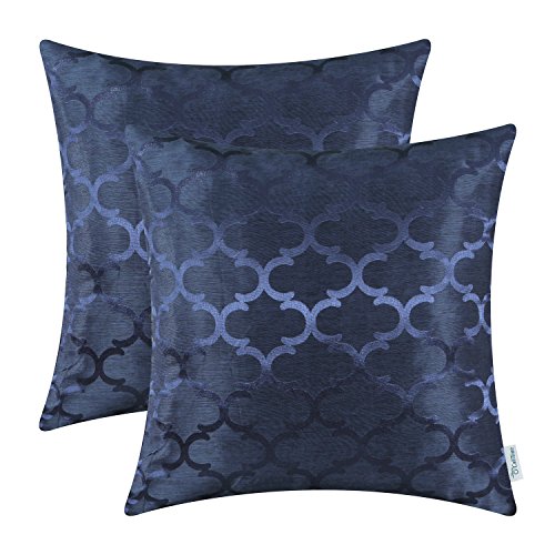 CaliTime Kissenbezüge Kissenhülle 2er-Pack Wurfkissenbezüge Schalen für Heim-Sofa-Couch Modern Shining & Dull Contrast Quatrefoil Accent Geometric 50cm x 50cm Dunkelblau von CaliTime