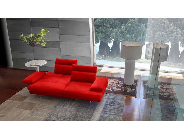 3,5-Sitzer CALIA ITALIA Toby Wing, italienisches Designsofa mit erstklassigem Sitzkomfort , rot (rosso mario), B:228cm H:90cm T:113cm, Mikrofaser mit Nubuk Optik (100% Polyester), Sofas, inklusive Sitztiefenverstellung, Füße in Chrom glänzend von Calia-Italia