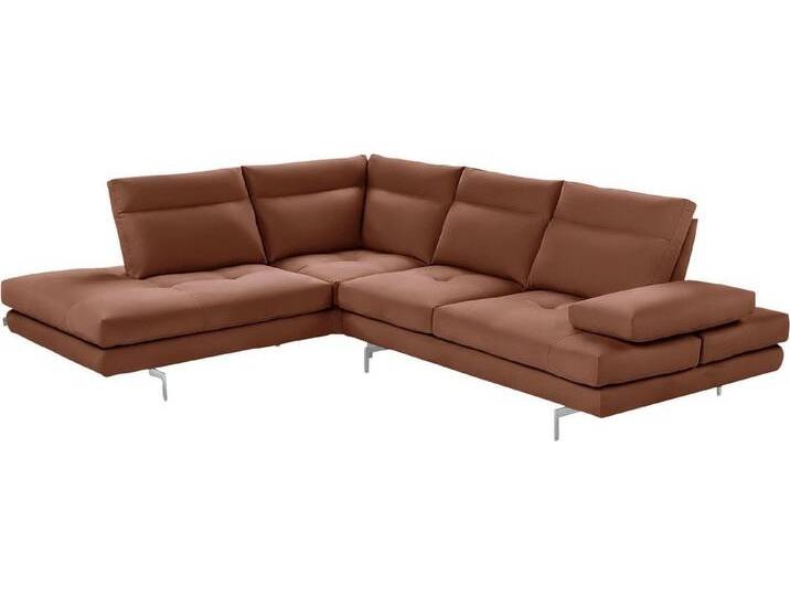 CALIA ITALIA Ecksofa Toby Wing, L-Form, Multifunktionssofa, bequem und edel, Sitztiefenverstellung und Armteilfunktion, Füße chrom glänzend, braun von Calia-Italia