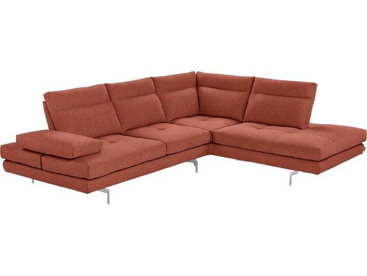 CALIA ITALIA Ecksofa Toby Wing, L-Form, Multifunktionssofa, bequem und edel, Sitztiefenverstellung und Armteilfunktion, Füße chrom glänzend, rot von Calia-Italia