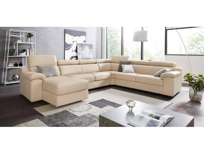 CALIA ITALIA Wohnlandschaft CS_Mambo, U-Form, Familiensofa, bequem und zeitlos, in Leder, inklusive Kopfteilverstellung, beige, beige von Calia-Italia